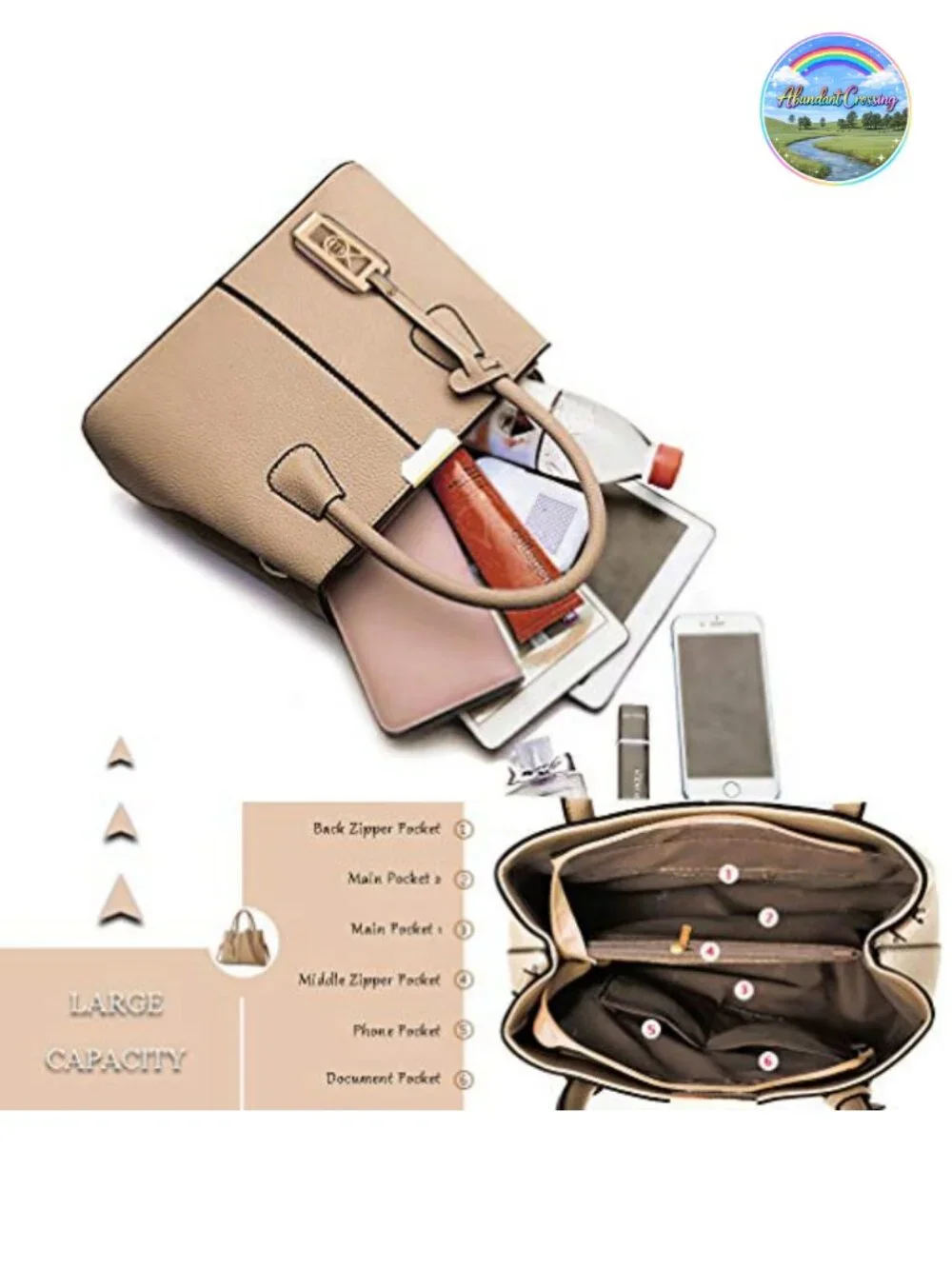PU Leather Shoulder Tote Bag Satchel Crossbody with Detachable Strap